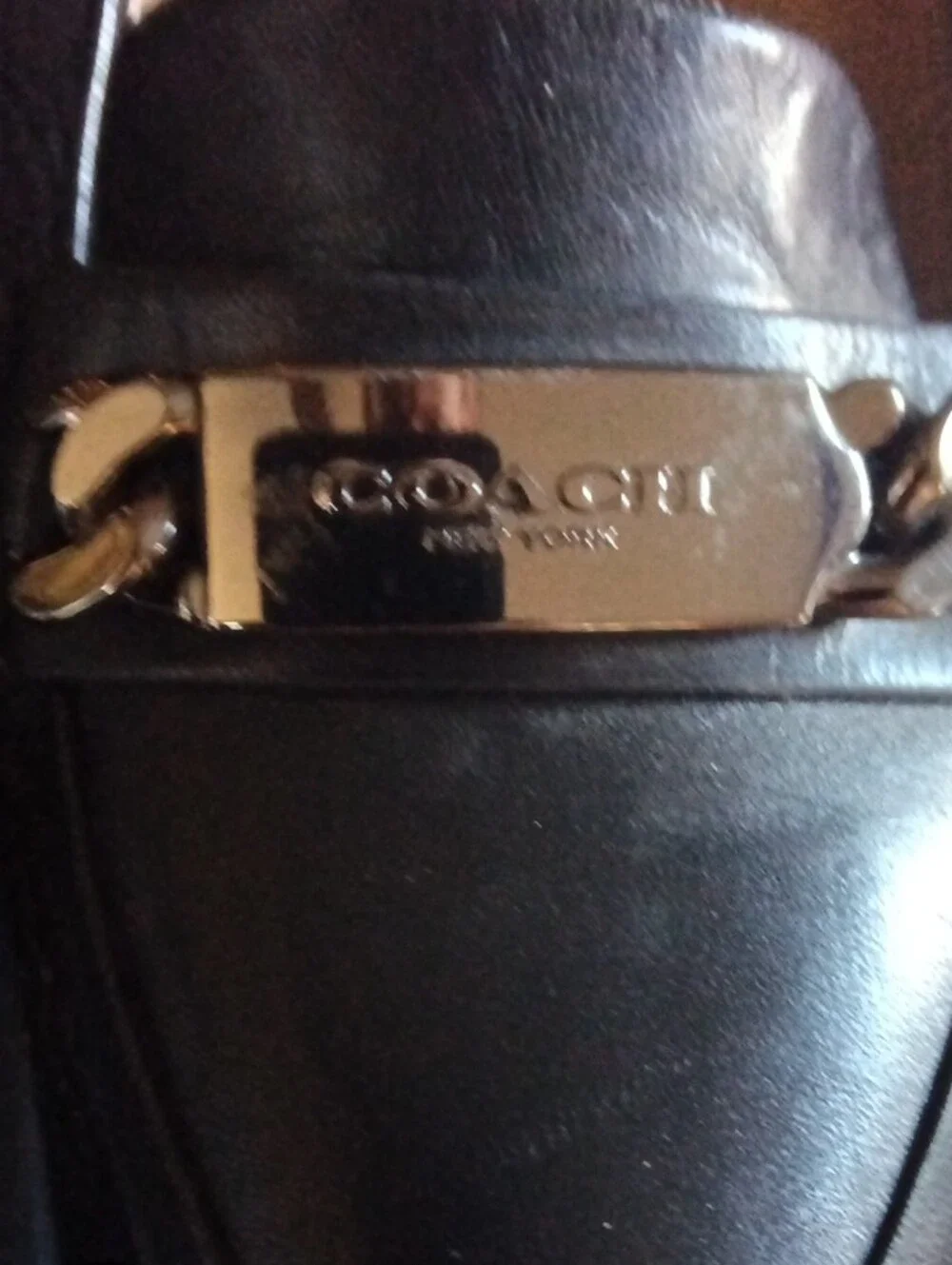 Coach Black Leather Heel Pumps with Metal Logo Plaque